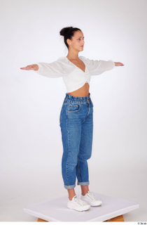 Suleika dressed high waist loose jeans standing t-pose white balloon…